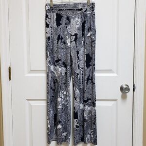 Philosophy Pants Womens S Navy White Gold Metallic Paisley Pull On Preppy Boho